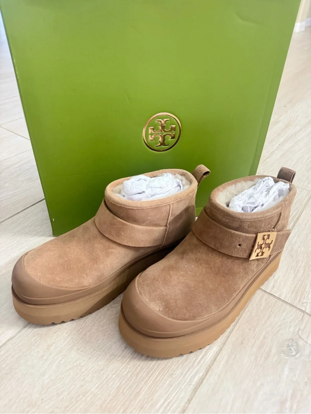 Tori Burch Mellow Shearling Platform ankle boots